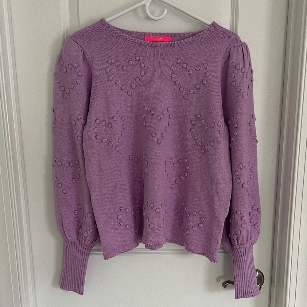 Lilly Pulitzer Lavender Heart Knit Sweater Balloon Sleeve Size XL